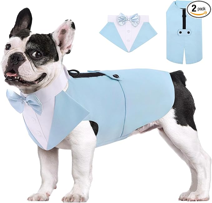 AOFITEE Dog Tuxedo Formal Dog Suit and Bandana Set, Gentle Dogs Wedding Party Suit Bow Tie Shirt, Tuxedo for Small Dogs Costume Outfit with Detachable Bowtie Collar for Christmas Halloween Dress Up