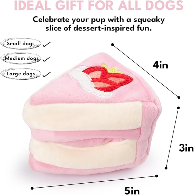 CHEWFFON Dog Birthday Toy - Interactive Strawberry Cake Snuffle Puzzle for Enrichment, Squeaky Crinkle Puppy Toy for Boredom & Mental Stimulation, Indoor Brain Game for Small Medium Dogs