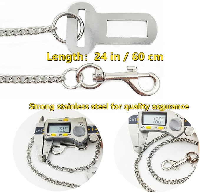 Stainless Steel No chew Dog Car Seat Belt, Stainless Steel Dog Car Seat Belt Vehicle Travel Dog Harness Dog Chain Pet Vehicle Safety Restraint Cable for Puppy Small Medium Large Dogs(60cm)