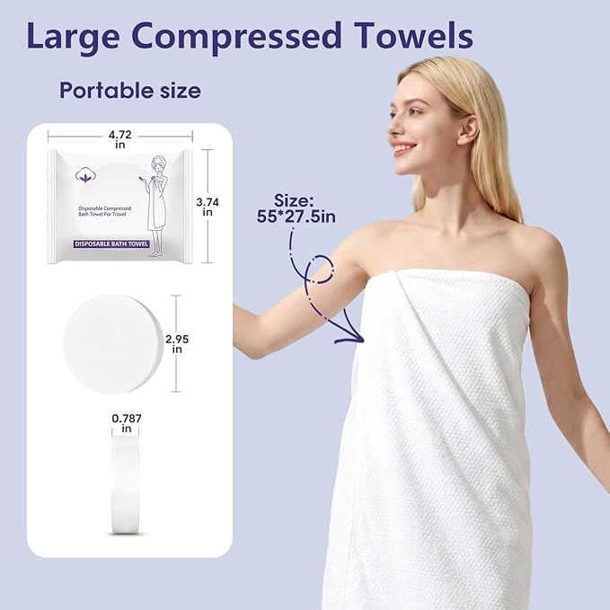 10 Pack Compressed Bath Towel Tablets Disposable Travel Towels for Body Extra Large 55"x27.5",Disposable Compression Washcloths Body Towels for Bathroom Travel,Camping Shower Towel Hair Gym Pet Towels
