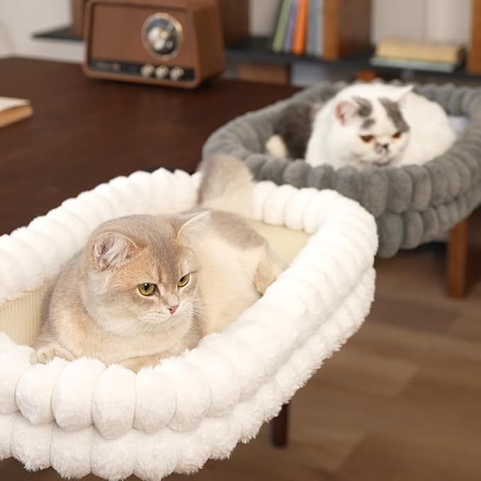 CHEERPALS Cat Desk Bed with Reversible Cushion, 90°Foldable Cat Hammock for Desk Mounted Removable & Washable, Suitable for Medium-to-Large Cats and Puppy, Cloud Series(White, Large)
