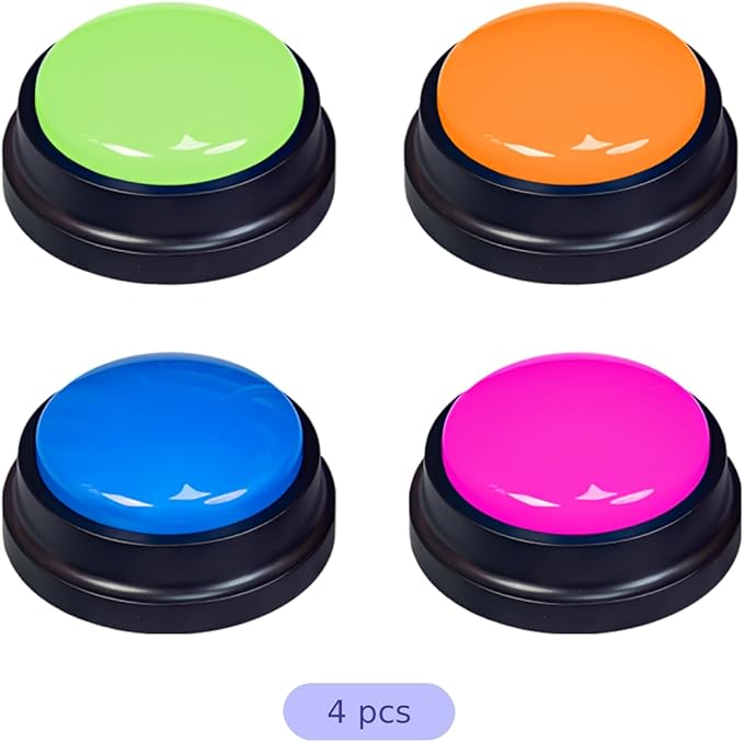4 Pcs Dog Talking Buttons for Communication, Recordable Voice Command Pet Sound Button Box, Dog Training Talking Buttons with Easy One Button Recording, 3.1 in, 8 cm Pet Response Buzzers