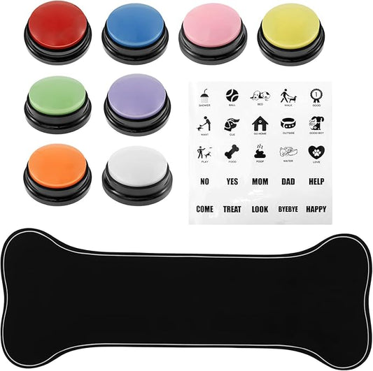 8pcs Dog Talking Button Set, Dog Buttons for Communication Pet Training Buzzer, Speaking Button for Dogs with Dog Button Mat and Stickers, Recordable Buttons Recording Dog Training Buttons