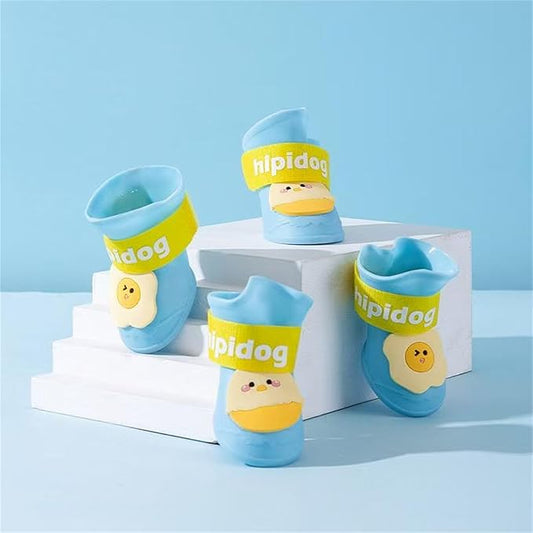 4Pcs Waterproof Egg Pattern Dog Boots Dog Shoes for Snow and Rain Teddy Pomeranian Bichon Small Dogs (Blue, Large)