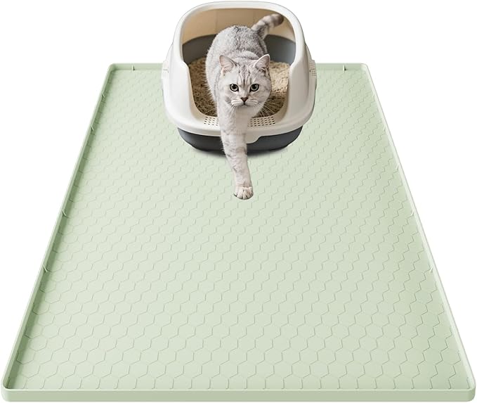 Cat Litter Mat, 34" X 22" Large Silicone Mat Cat Litter Trapping Mat, Waterproof Litter Box Mat, Soft on Kitty Paws, Urine-Proof, Easy to Clean, Non-Slip Kitty Litter Mat for Floor(Green)