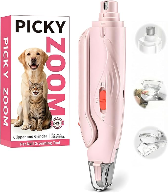 2-in-1 Dog & Cat Nail Clippers and Grinder with Light – Safety Guard to Avoid Overcutting, Sharp Blade, Painless Quiet Pet Nail Claw Trimmers, Professional Grooming Tool for Large Small Pets