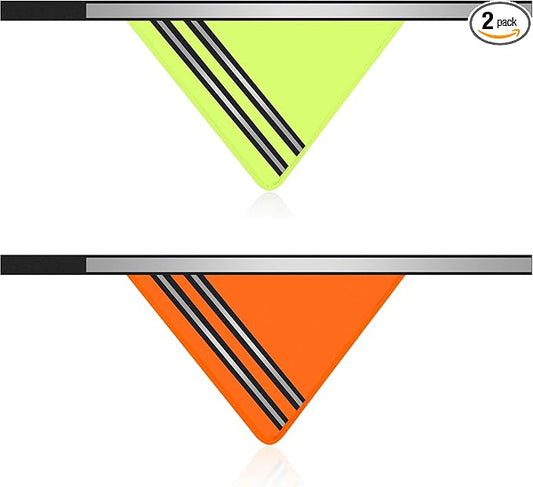 Huhumy 2 Pcs Reflective Dog Bandana with Neon Orange Green Color High Visibility Reflective Dog Scarf Safety Gear Hook and Loop Tape Triangle Bib Accessories for Hunting Walking Camping