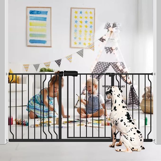 Fairy Baby Extra Wide Baby Gate Black 62-67 Inch Wide, Walk Through Pressure Mounted No Drill for Doorways, Long and Large Tension Gate for Pet and Kids