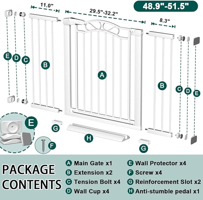 Fairy Baby 48.8"-51.5" Child Baby Gates for Doorway Stairs Hallway Stairway Gate for Kid or Pet Dogs Walk Through Pressure Mounted