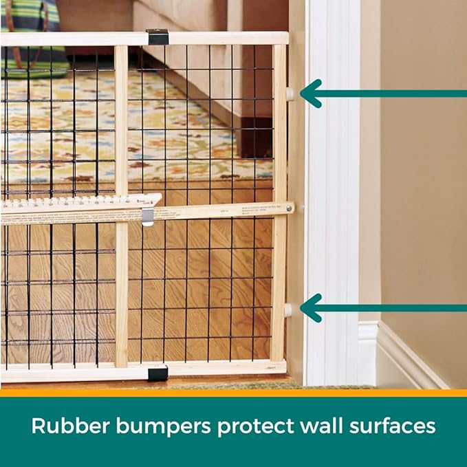 MYPET Wire Mesh Dog Gate: 26.5"-42" Wide Pressure Mounted with No Tools; Expandable, Durable Pet Gates for Doors and Hallways, 23" Tall, Made with Sustainable Hardwood