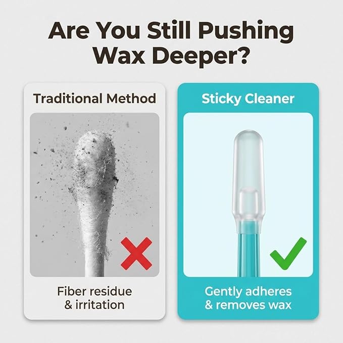3Box Sticky Ear Cleaning Sticks, Ear Wax Removal Tool Kit, Gentle Adhesive Ear Cleaner for Adults & Kids, Disposable Soft Ear Care Swabs for Home Travel Use, Safe Ear Hygiene Cleaning Kit 72pcs