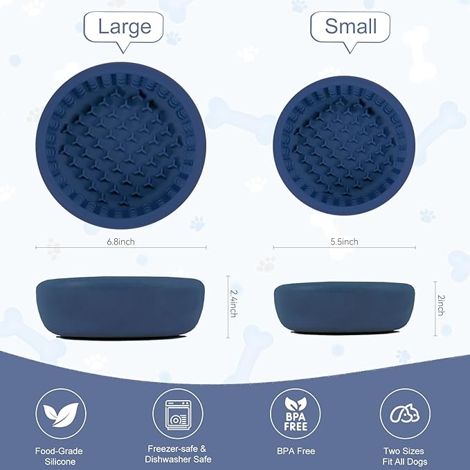 Slow Feeder Dog Lick Bowl, Freeze Silicone Feeding Dogs Licking Bowls for Anxiety Relief, Non-Slip Enrichment Puzzle Pet Treat Dispenser for Distraction, Lick Mat Pads for All Dogs Cats (Blue, Large)