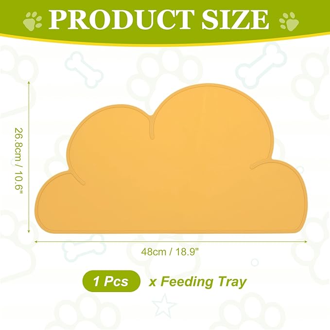 Silicone Pet Feeding Mat, Waterproof Dog Cat Food Bowl Placemat Tray Anti-Slip with Raised Edge Foldable Heat-Resistant (Orange, Cloud Shape), Intended for Cat Dog Water Bowl