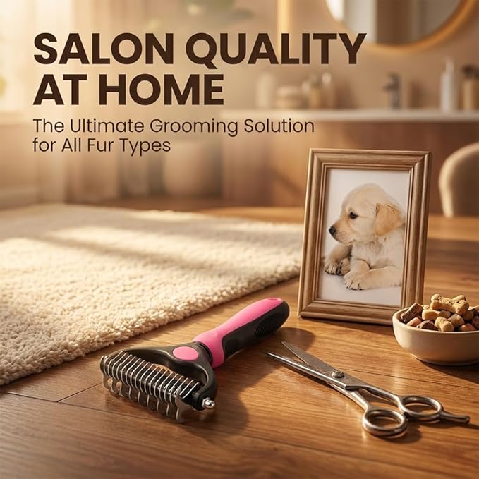 Sakerplus Double-Sided Pet Grooming Rake,Dematting Undercoat Rake for Dogs and Cats, 2-in-1 Dematting Comb, Pet Grooming Rake for Long Hair Pets (Pink, large)