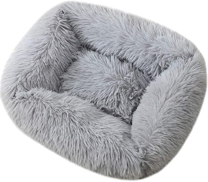 La La Pet® Donut Dog Cat Bed Cozy Cave Pet Bed Burrow Dog Bed Calming Cuddler Self-Warming Pet Bed Soft Plush Pet Cushion Improved Sleep for Cats Small Medium Dogs Gray S