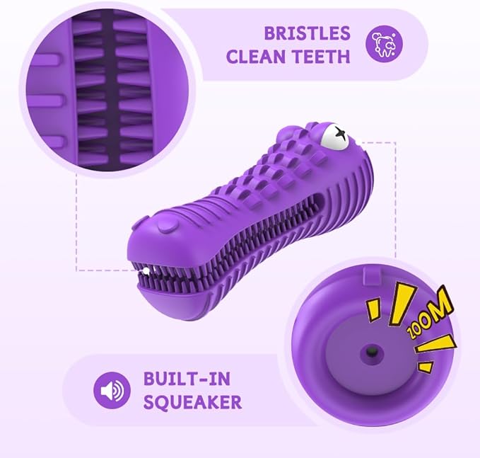 Dog Toys for Aggressive Chewers, Indestructible Dog Chew Toys for Medium Large Breed, Interactive Tough Dog Squeaky Toys to Keep Them Busy, Natural Rubber Durable Dog Toothbrush Teeth Cleaning Toys