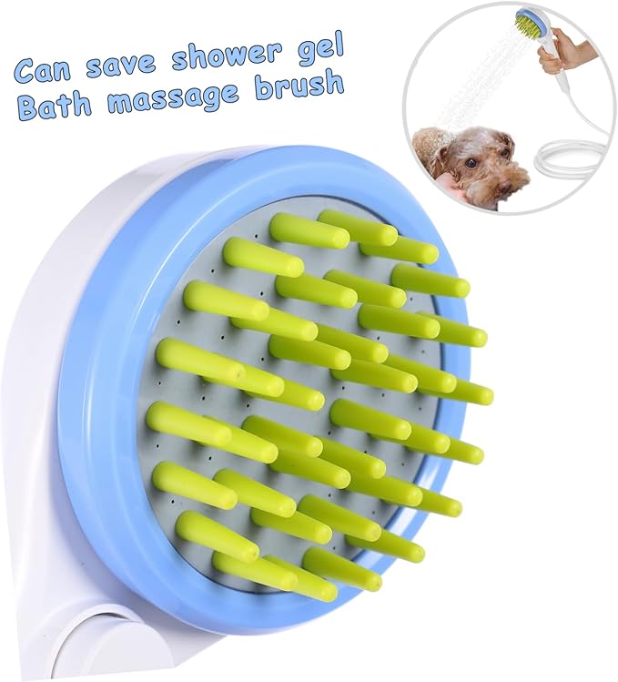 Balacoo Eco Friendly Pet Shower Sprayer with Hose Massaging Dog Bath Brush for Long Hair Puppy Grooming and Easy One Handed Bathing