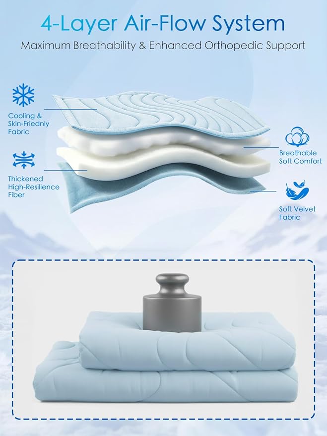 BECEMURU Dog Cooling Mat, Q-MAX＞0.46 Thickened Breathable Cold Pad for Summer Active Dog, 36"x23" Portable Washable Kennel Crate Pet Bed, Rapid Cooling Durable Non-Gel Blue