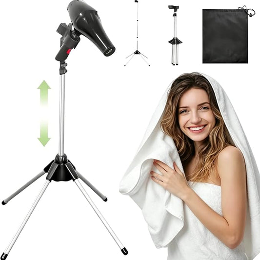 Hair Dryer Stand, 30-59 Inch Adjustable Blow Dryer Holder, Hair Dryer Holder With Tripod and Universal Clip, Foldable storage Hair Dryer Holder Stand, Hair rack, Use for Home Styling and Pet Grooming, Black