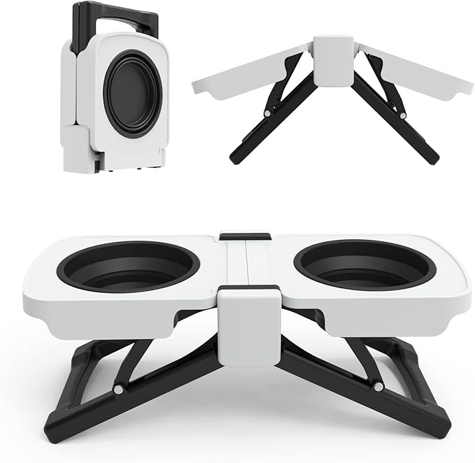 Elevated Dog Bowls Stand, Portable Travel Dog Bowls with Collapsible Silicone Double Diner Bowl, 5 Cups Capacity Food and Water Bowl with No Spill Edge Non-Slip Stand,Ideal for Medium & Large Dogs