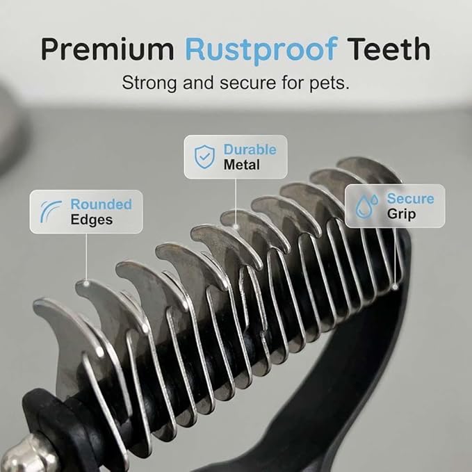Pet Pro Grooming Tool, Pet Grooming Rake Double Sided Shedding Deshedding Brush for Dogs Cats, Undercoat Rake Dematting Comb for Long Haired Pets with Stainless Steel Teeth