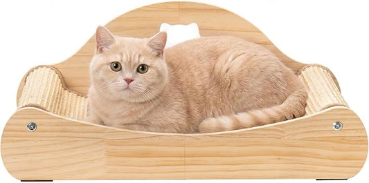 3 in 1 Cat Scratcher Bed, 100% Sisal Comfy Chaise Lounge for Cats to Rest & Scratch & Play, Protects Furniture, Durable Cat Scratching Board to Relieve Stress - Wood Color