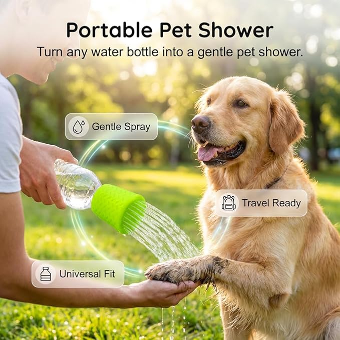 Portable Pet Shower Head, 2026 Upgraded Outdoor Shower for Dogs, Bottle Attachment, Outdoor Water Sprayer Accessory for Most Plastic Water or Soda Bottles from 16 oz to 2 Liters (Green)