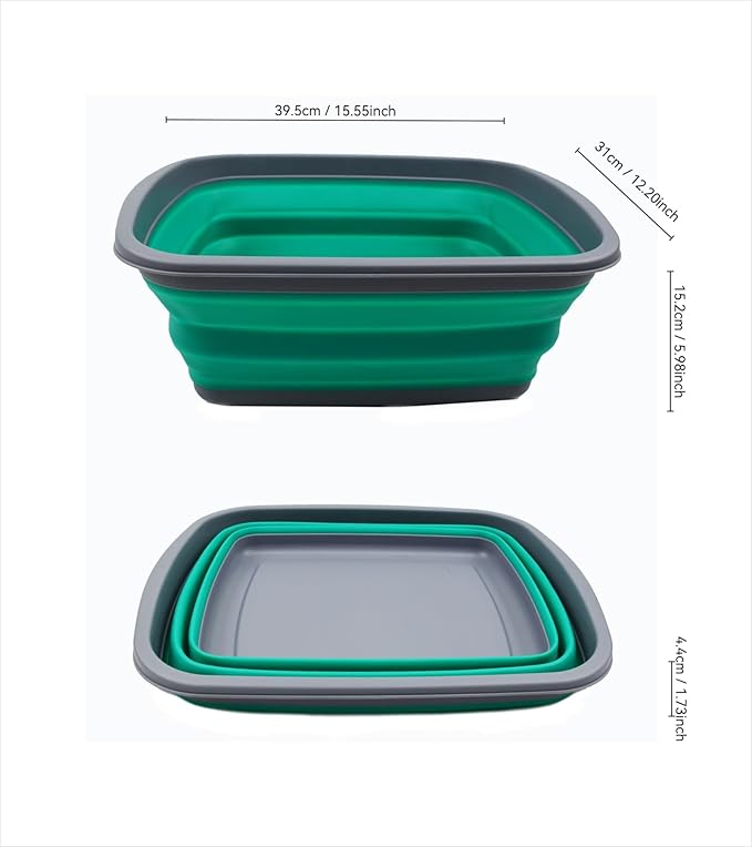 SAMMART 10L (2.6 Gallons) Collapsible Tub - Foldable Dish Tub - Portable Washing Basin - Space Saving Plastic Washtub (Dark Grey/Bluish-Green, 1)
