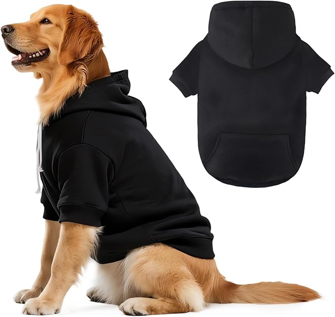 Dog Basic Hoodie Soft Dog Clothes Cold Weather Sweaters for Medium Large Dogs Cozy Fabric Warm Sweatshirt with Leash Hole for Boys (Black, X-Large (35-55 lbs))