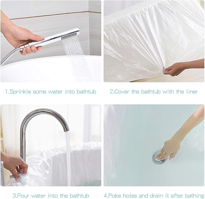AGPTEK 12 Pack Disposable Bathtub Cover Liner, Large Bathtub Liner Plastic Bag for Salon, Household and Hotel Bath Tubs (102 x47 Inch)