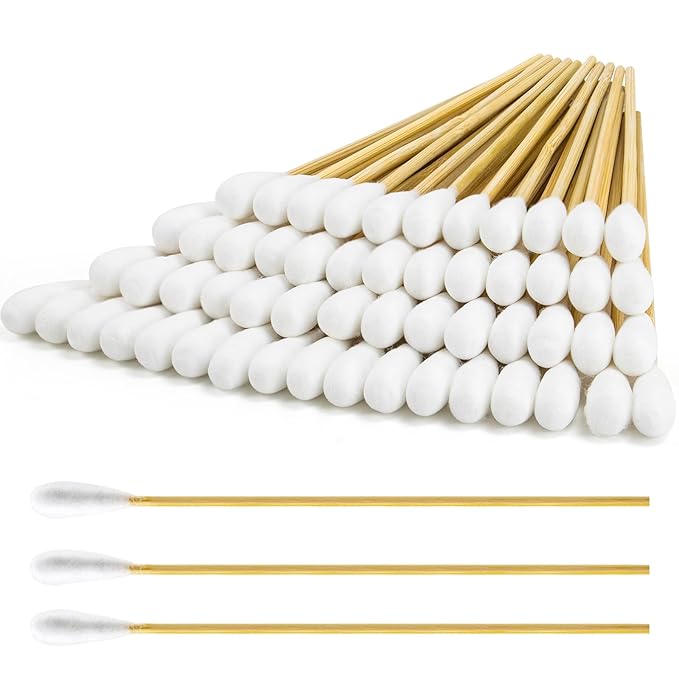 200PCS 6" Cotton Swabs Large in Storage Box - Long Cotton Swab with Bamboo Handle - Soft, Lint Free, Highly Absorbent Single Tipped Applicators for Dog Care, Makeup & Home Cleaning