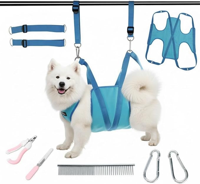 M/L Dog Grooming Hammock Harness Beauty Scissors Nails Sets Dog Cat Hammock Adjustable Can Bear 25kg (Medium)