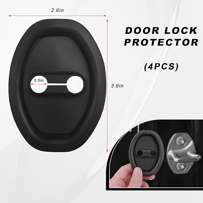 4PCS Car Door Lock Latch Cover, Silicone Door Lock Protector Silent Shock Absorption Pad, Self-Adhesive Latch Guard Rust Stopper Universal Decoration for Most Vehicles