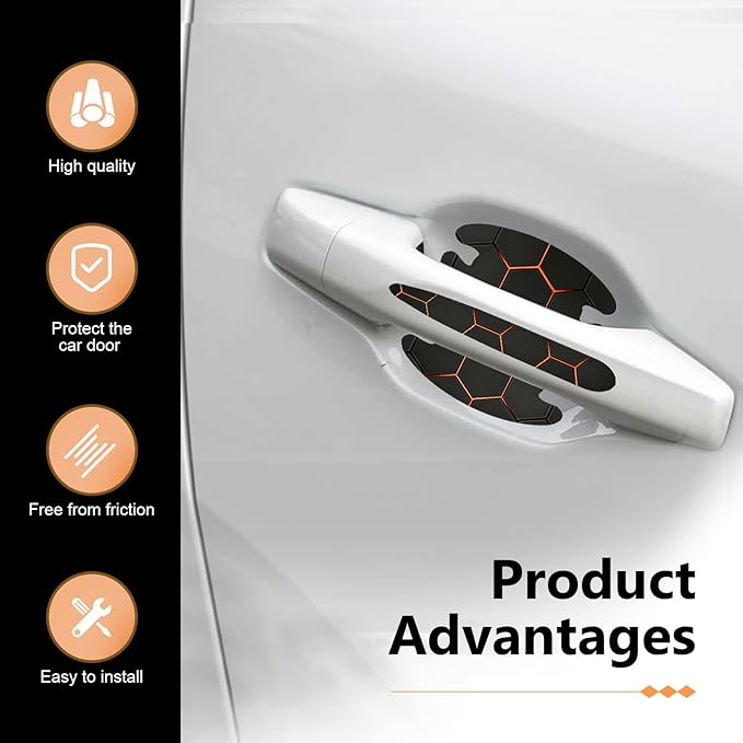 8 PCS Car Door Handle Protector Stickers, Carbon Fiber Scratch-Resistant Automotive Bowl Decals, Self-Adhesive Car Door Handle Paint Protective Film, Universal for Most Cars (Style 3)