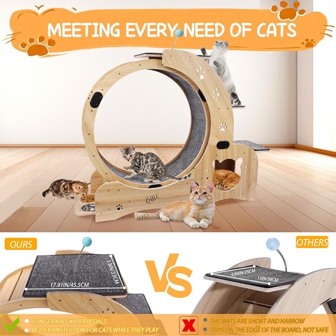 Cat Exercise Wheel for Indoor Cat Treadmill Running Wheel Toy with Non-Slip Base, 6-in-1 Multi-Functional Large