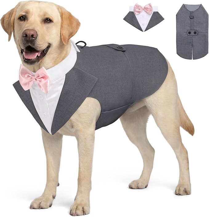 AOFITEE Dog Tuxedo for Large Dogs, Formal Dog Suit and Tie, Gentle Dogs Wedding Party Suit Bow Tie Shirt, Pet Wedding Outfit with Detachable Bowtie Collar for Christmas Halloween Dress Up