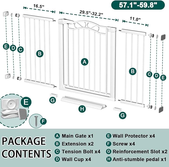 Fairy Baby 57.1"-59.8" Extra Wide Press Mounted Baby Gate Indoor for Kids Or Pets Walk Thru No Drill Long Dog Gates for The House Doorway Child Safety Gate