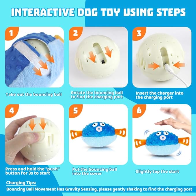 Interactive Dog Toys Rechargeable Moving Puppy Toys to Keep Them Busy, Touch Activated Puppy Toys, Puppy Dog Birthday Gifts, Electric Plush Entertainment Toy for Small & Medium Dogs