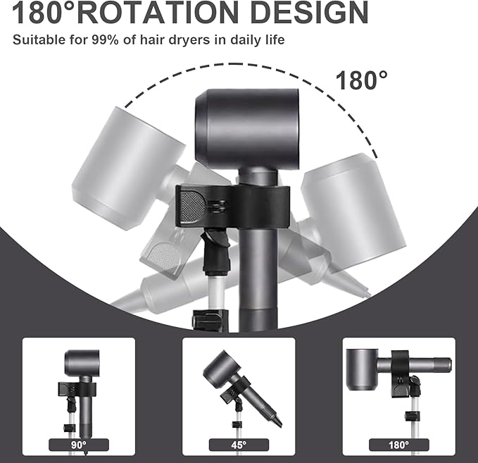 Funvalley Surperfect Adjustable Hair Dryer Holder, 29-59 Inch Hands-Free Stand with Tripod & Universal Clip, 360-Degree Rotating for Bathroom, Vanity, Makeup Room,Gift For Christmas