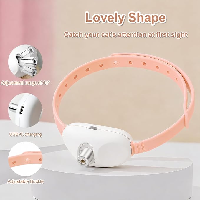 Walfront Cat Toys, Interactive Pink Adjustable Collar Toy, Fit 9.1–13.4 in, Indoor Play for Kittens & Adult Cats, Fun Exercise & Boredom Relief