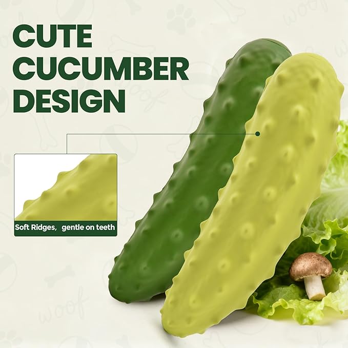 LIFLIX Tough Squeaky Dog Toys, Durable Dog Chew Toy with Natural Rubber, Teething Toys for Medium Large Breeds, Cucumber Pickle Shape, Yellow