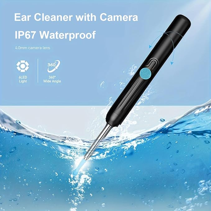 Ear Wax Removal Kit,Earwax Removal Tools with 1080P HD Camera and 6 LED Lights,IP67 Waterproof,Multi-Purpose 8 Pcs Ear Cleaning Kit,Easy to Use,Ear Cleaner with Camera for iOS and Android