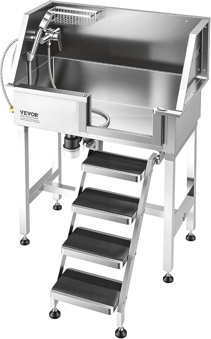 VEVOR Dog Washing Station, 34" Professional Stainless Steel Pet Grooming Tub Bathtub with Shower Faucet Soap Holder Non-Slip Stairs Right Door Easy Clean Pet Wash Sink for Small Dogs Cats