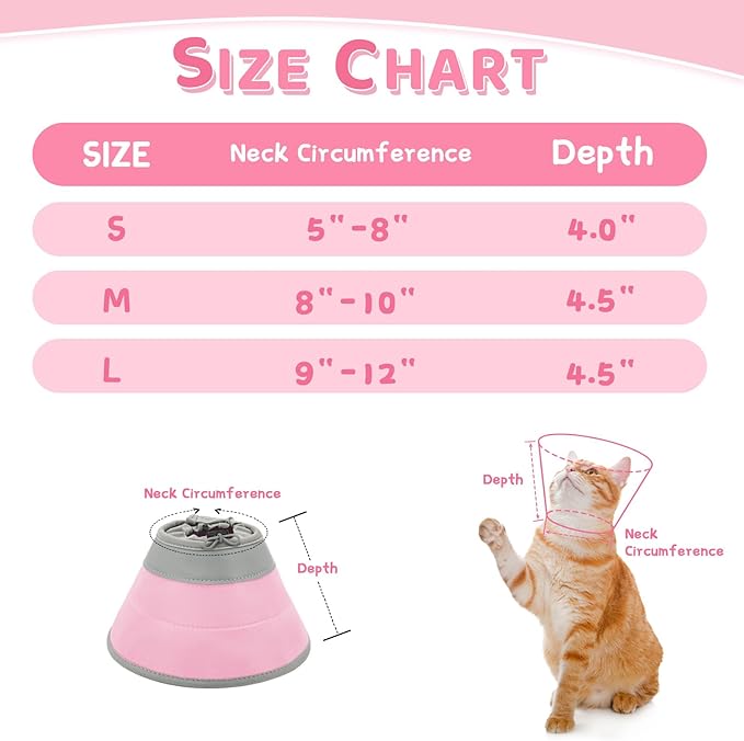 Cat Cone Collar Soft to Stop Licking, Adjustable, Foldable Lightweight Kitten Cones After Surgery Recovery for Cats & Kittens, Cat Cone Alternative, Easy Eating (Solid Pink, S)
