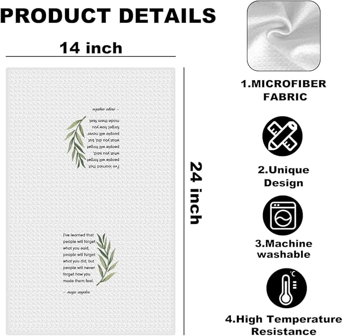 Hostess Gifts Kitchen Towels - Hostess Gifts for Women, Inspirational Quote Waffle Weave Absorbent Hand Cloth Tea Towels, Reusable Dishcloth Towel for Kitchen Bathroom Decor 14x24 Inch (White)