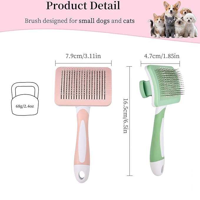 Self Cleaning Slicker Dog Brush for Small Long-Haired Breeds, One-Click Hair Removal, Puppy Essentials, Fit Yorkie, Shih Tzu, Maltese, Maltipoo, Pomeranian, Pet Grooming Tool (Green)