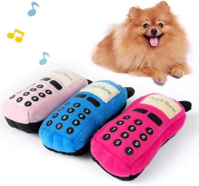 GANPUB Pink Pet Dog Puppy Funny Cellphone Shape Plush Doll Playing Training Chew Squeaky Toy - Toughs Plush Fluffy Toy for Awesome Pet for Puppy Small Medium Dog Pets,Automatic Ball Launchers