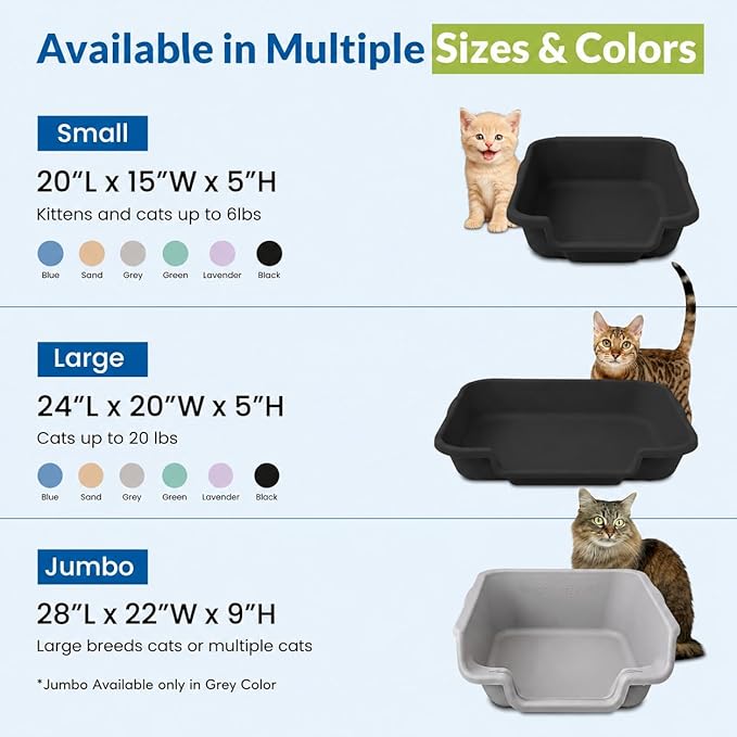 KittyGoHere Senior Cat Litter Box, Large Litter pan, Open Top Low Entrance Kitty Litter Box, Lightweight Low Entry Litters Box, Durable, Made in USA (Black)
