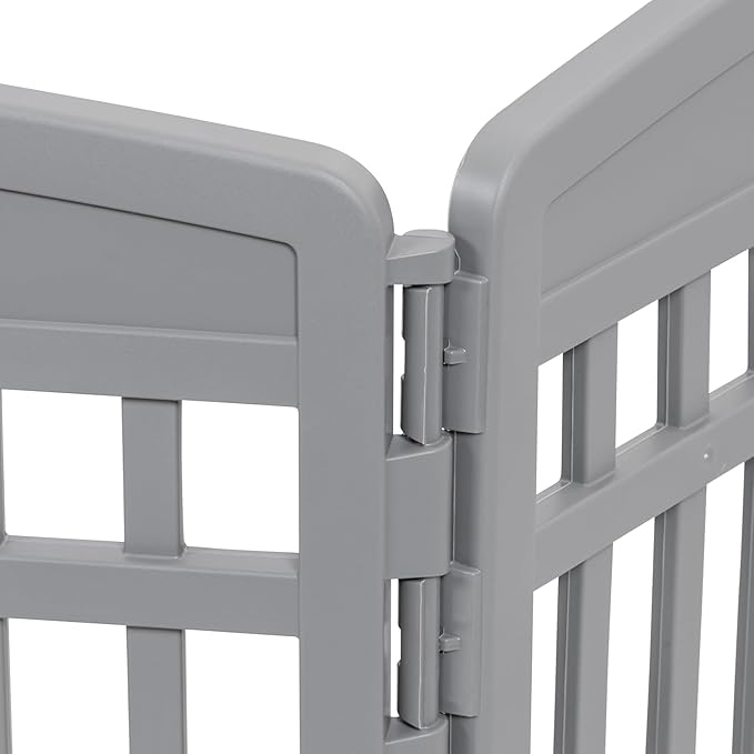 IRIS USA 34" Dog Playpen Tall Dog Playpen Indoor – 8-Panel Puppy Playpen with Door, 63 x 63 x 34, Extra Tall Dog Play Pen Indoors for Large Dogs, Plastic Pet Playpen, Indoor Dog Pen, Gray