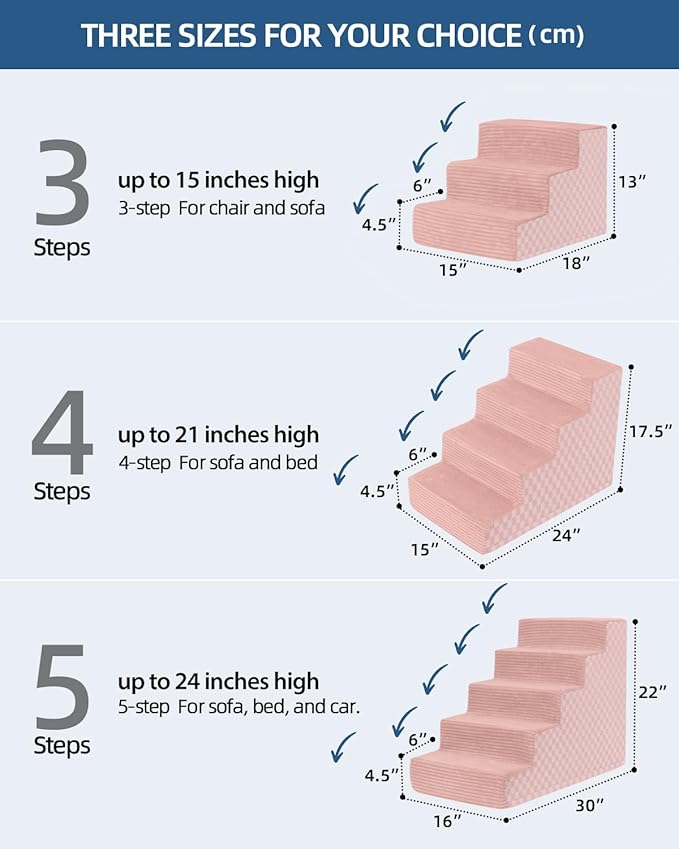 Vfrog Dog Stairs for Small Dogs,22" H,5-Step Dog Steps Ramp for Bed and Couch with High Density Foam,Non-Slip Pet Steps for Dogs and Cats,Pet Stairs with a Washable Cover,Pink